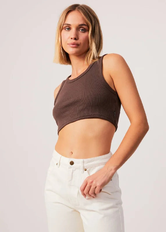 AFENDS Womens Chloe - Ribbed Cropped Tank - Coffee