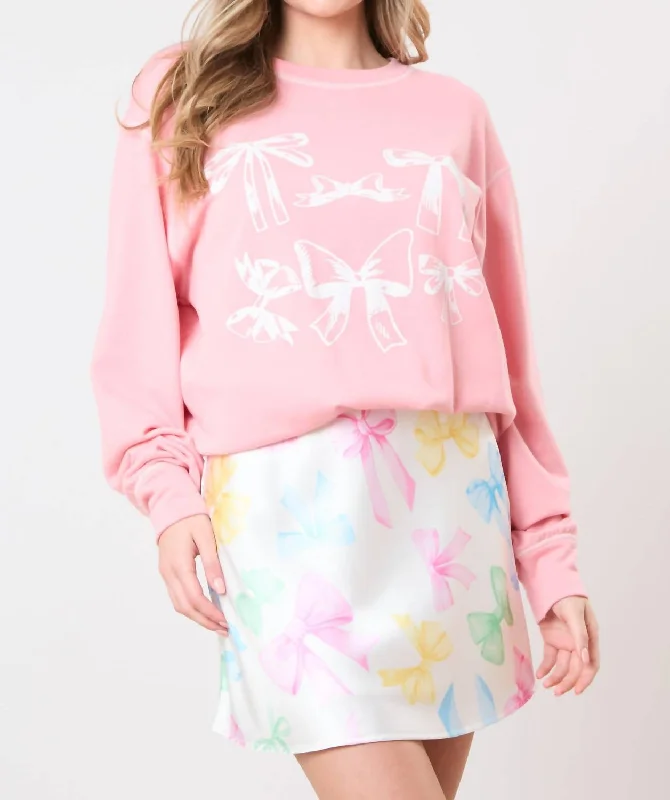 Ribbon Graphic Print Sweatshirt In Coral Pink