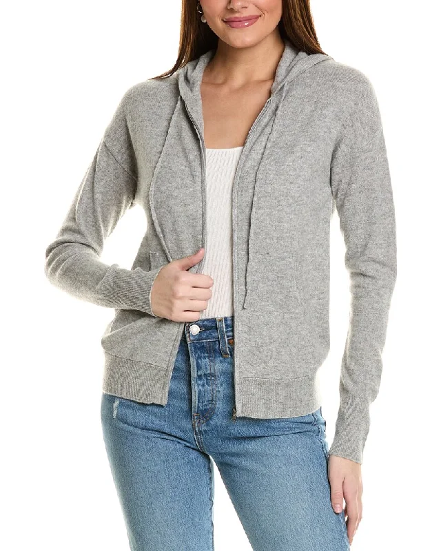 Amicale Cashmere Easy Zip Cashmere Hoodie