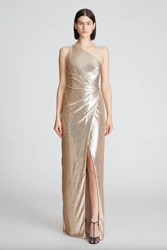 Adriana One Shoulder Gown - Champagne