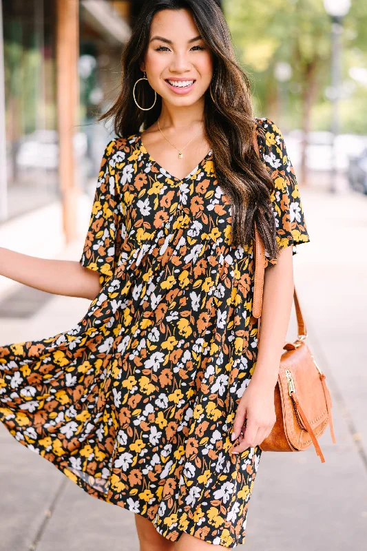 All Set Mustard Yellow Floral Babydoll Dress