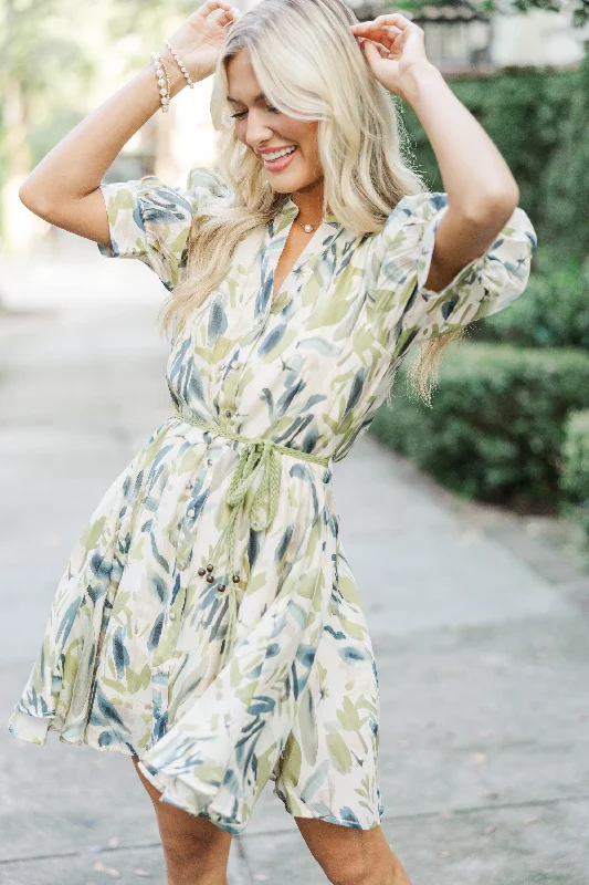 Little Bit Of Love Olive Green Floral Dress