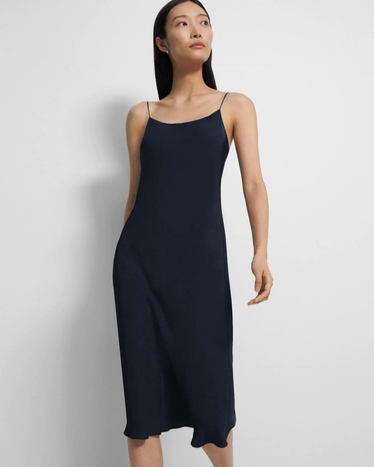 Washed Twill Smocked Slip Dress - Navy