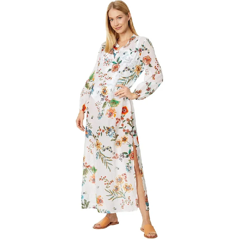 Johnny Was Women's Puff Sleeve Maxi Dress Multi White Floral Print