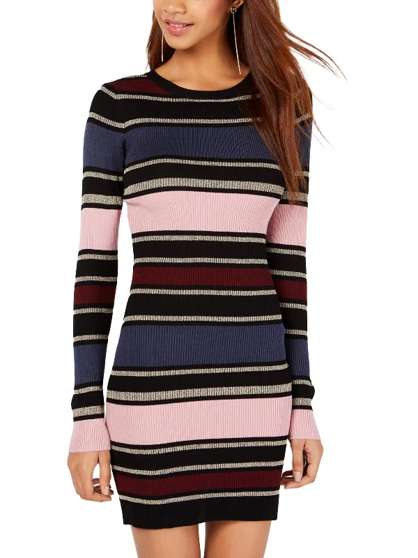 Juniors Womens Striped Midi Sweaterdress