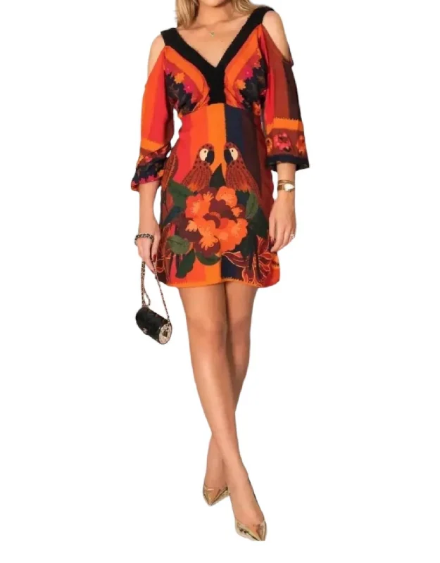 Love Birds Mini Dress In Orange Multi