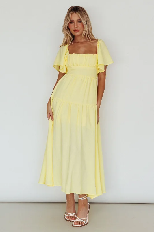 Lula Gathered Bust Midi Dress Lemon