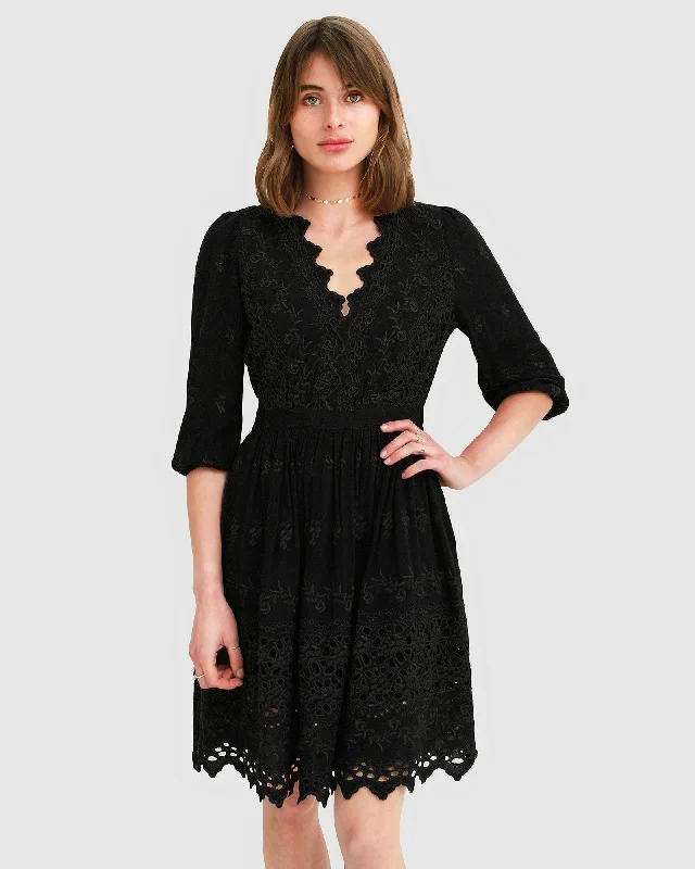 Sweet Talk Eyelet Mini Dress - Black