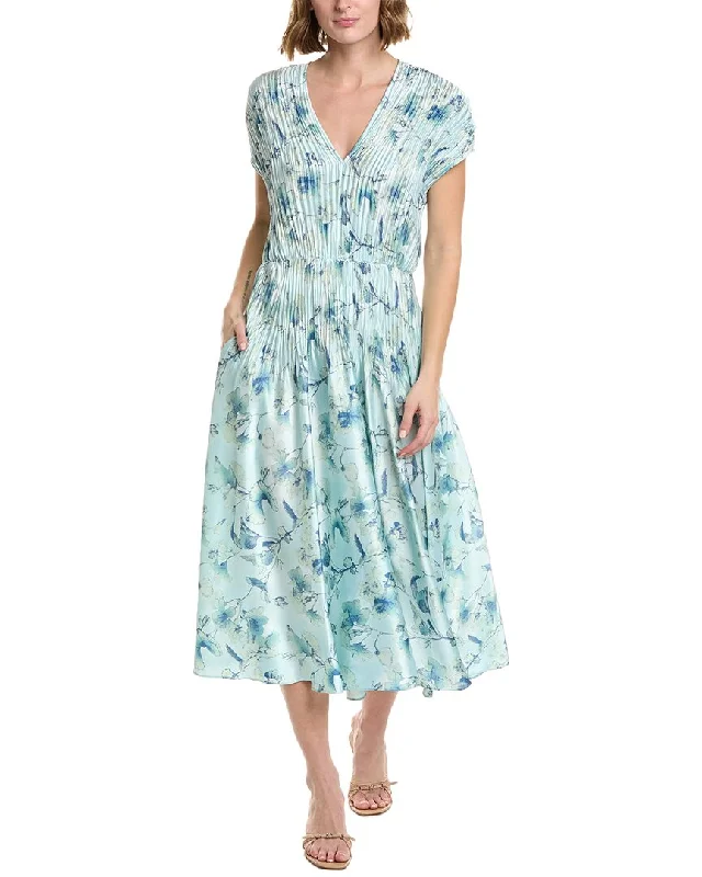 Vince Floral Crushed V-Neck Midi Dress