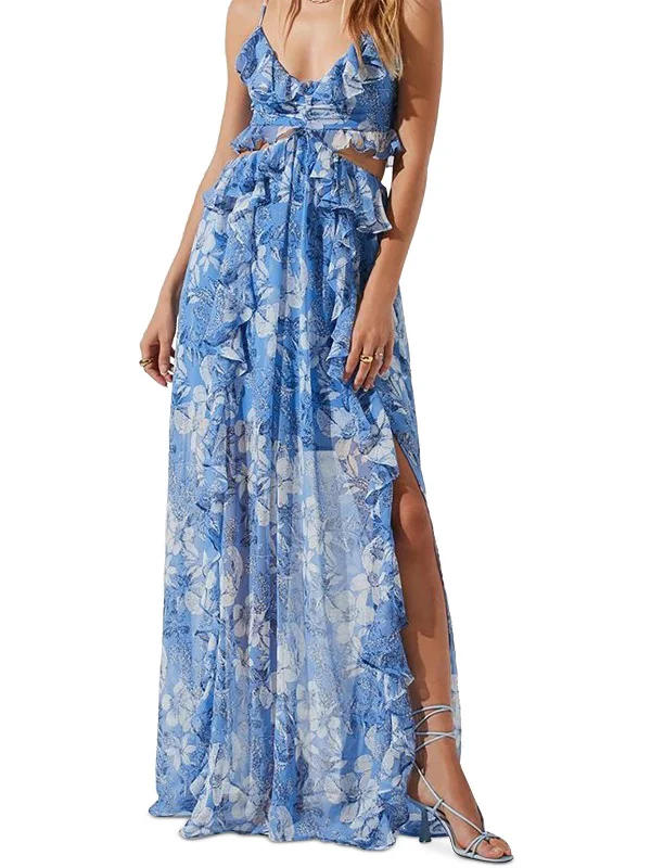 Womens Chiffon Floral Maxi Dress