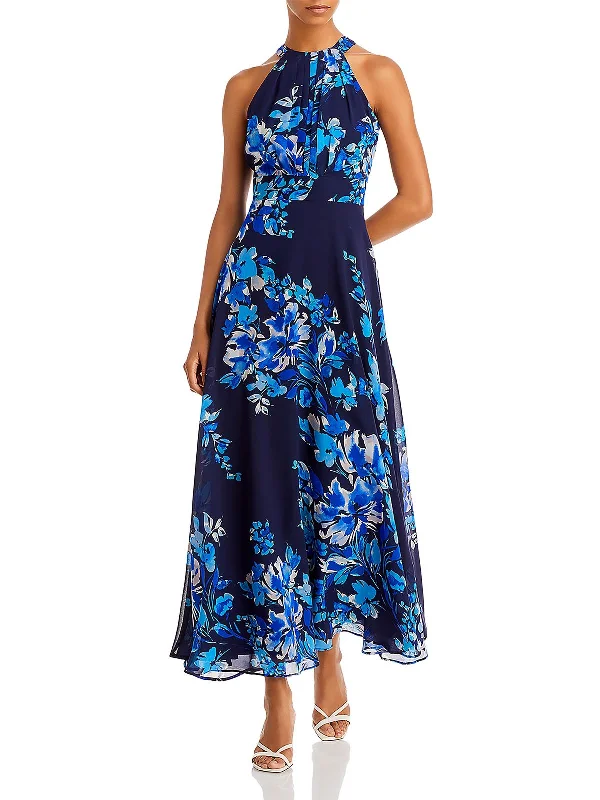 Womens Floral Print Maxi Halter Dress