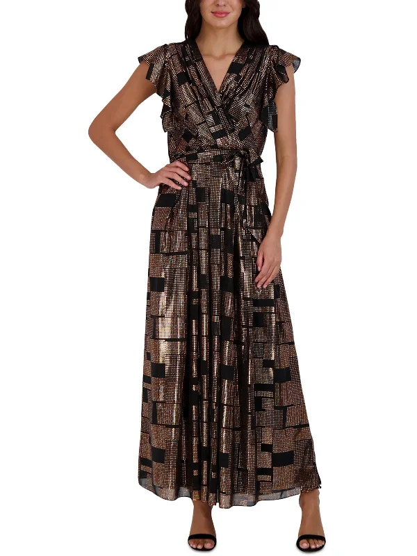 Womens Metallic Long Maxi Dress