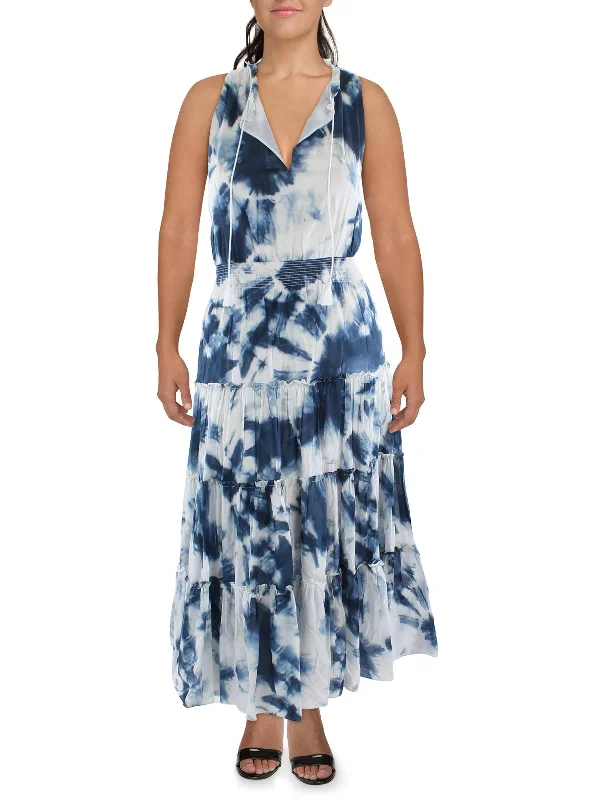 Womens Tie-Dye Ruffled Maxi Dress