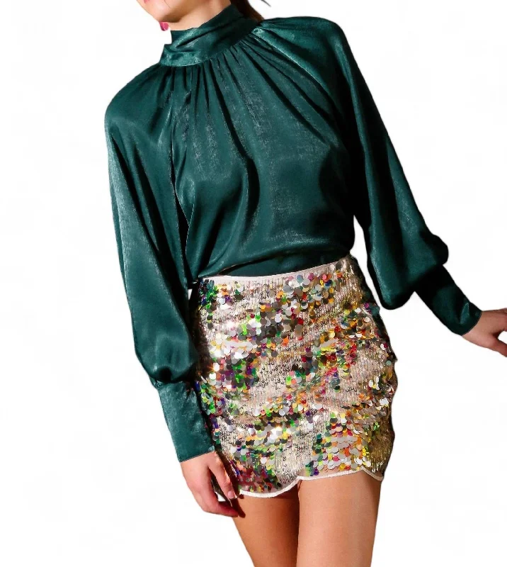 Sequin Wave Hem Skirt In Gold Multi