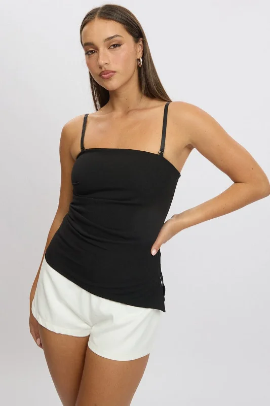 Black Singlet Top Side Ruched