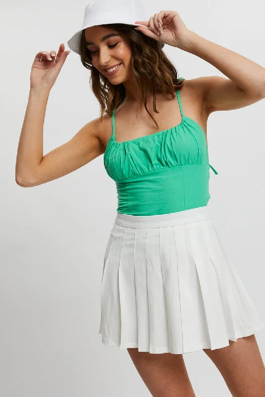 Green Tie Strap Scoop Neck Gathered Singlet