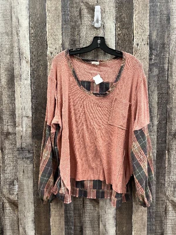 Top Long Sleeve By Pol In Plaid Pattern, Size: L