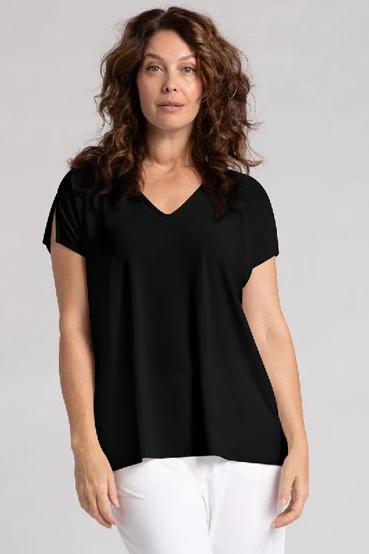 V-Neck Slit Sleeve Top | Black