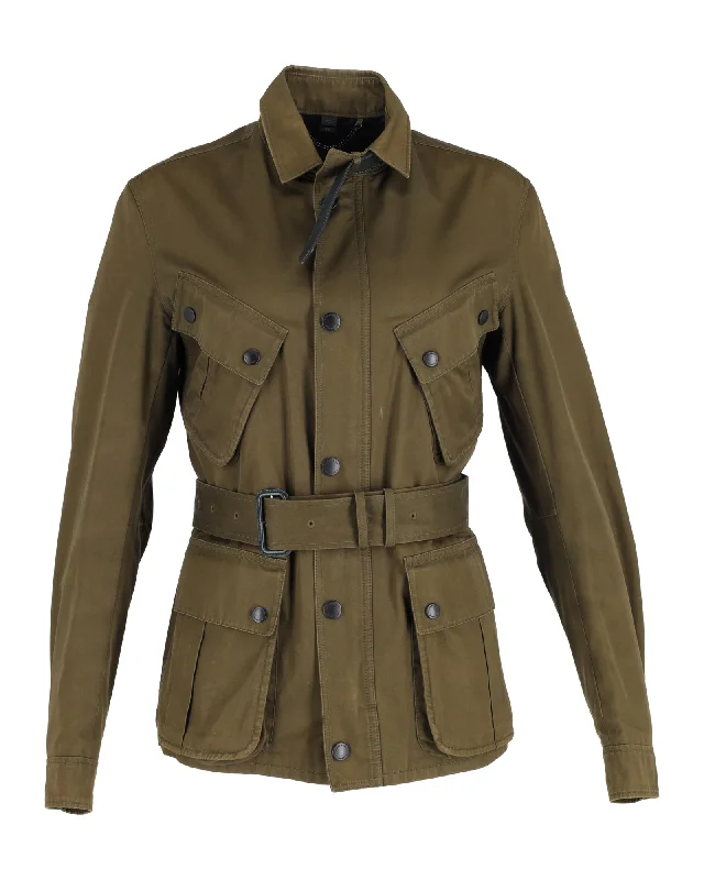 Burberry Prorsum Belted Field Jacket in Green Polyester