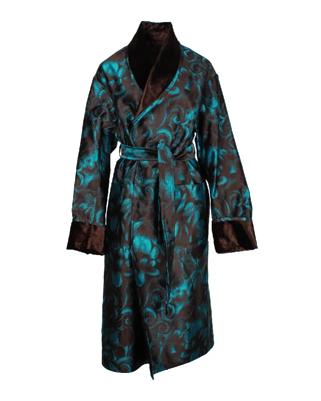 Dries Van Noten Romo Floral Jacquard Bonded Coat in Turquoise Viscose