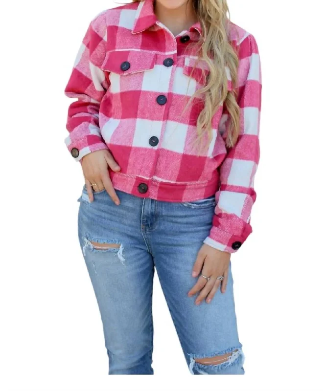 Game Of Checkers Collar Jacket In Fuchsia