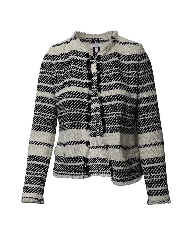 IRO Zlata Striped Tweed Jacket in Black and White Cotton