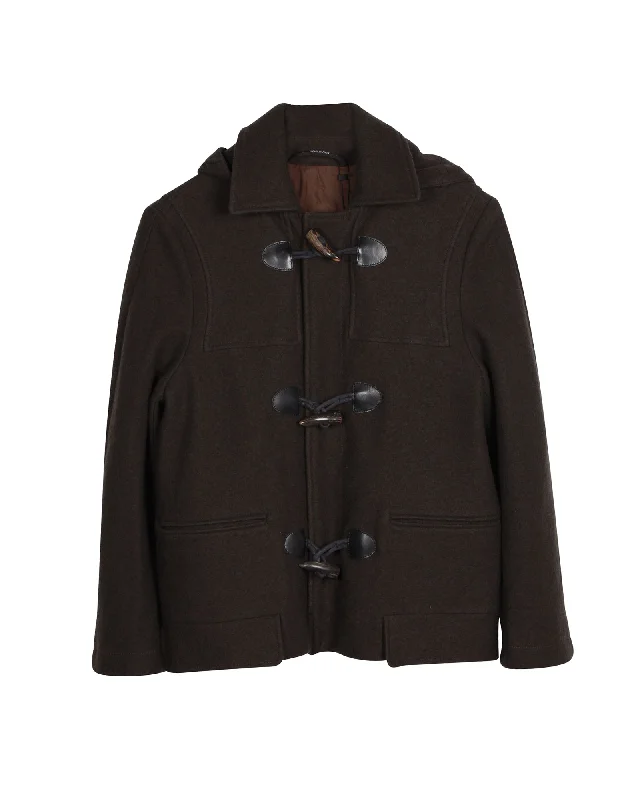 Maison Margiela Hooded Button-Down Duffle Coat in Brown Wool