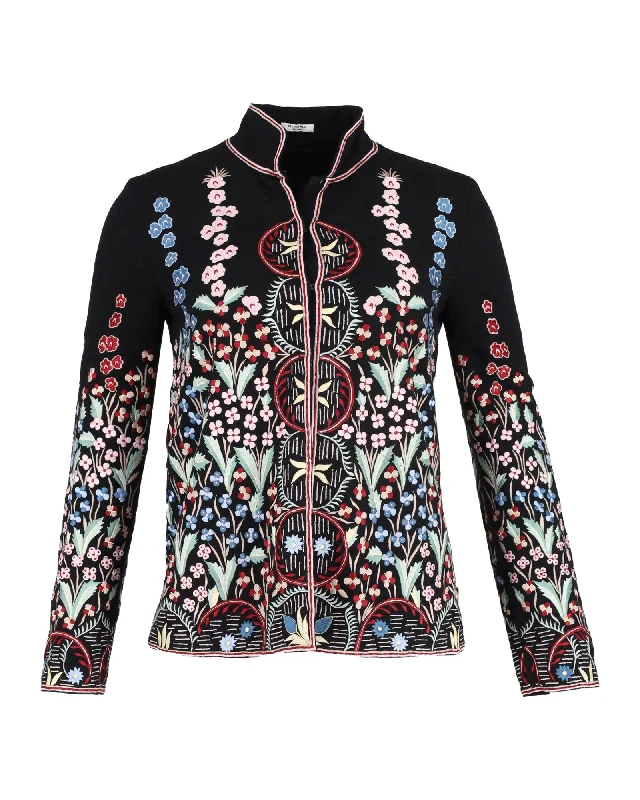 Vilshenko Floral Embroidered Jacket in Black Wool