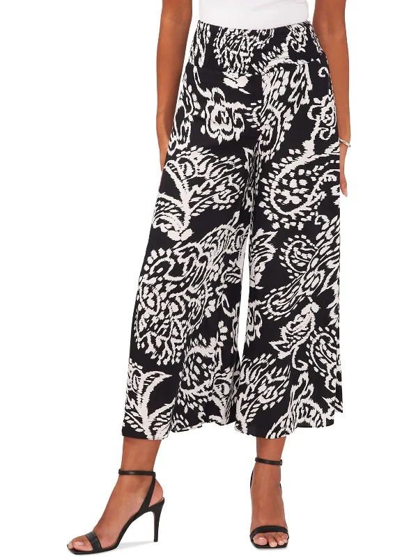 Challis Womens Smocked Printed Wide Leg Pants