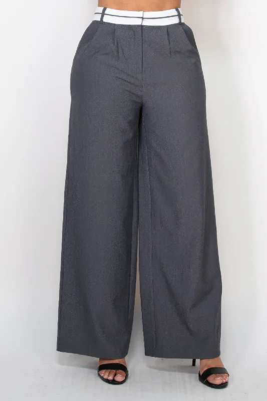 Pleated Double Waistband Pants