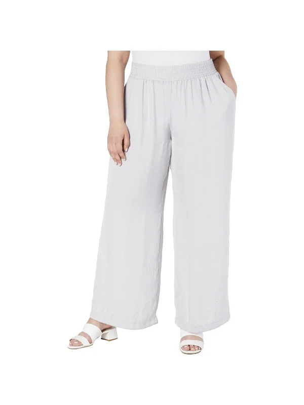 Plus Womens Satin Pull On Wide Leg Pants