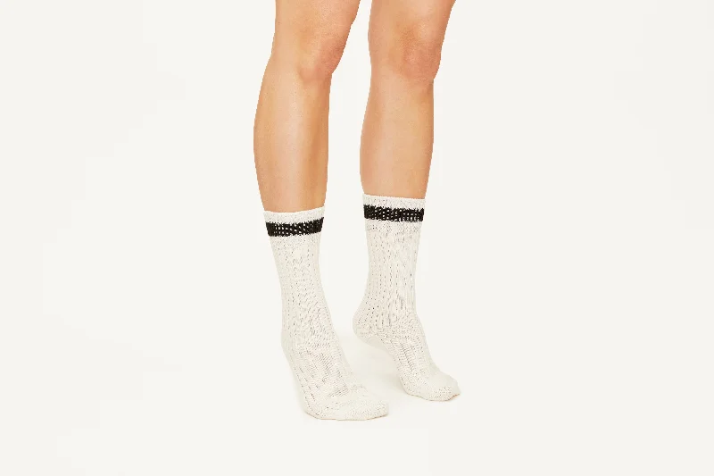 CIARA - White with Silver detail Cotton Premium Blend Mid-Calf Socks