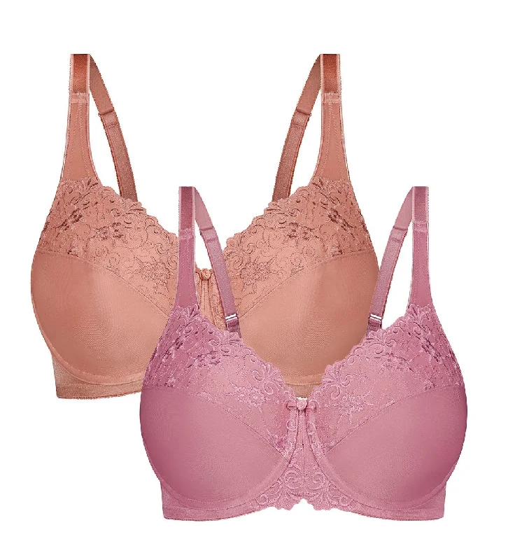 EMBROIDERED MINIMISER TWIN PACK UNDERWIRED BRA