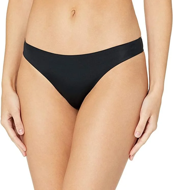 Luxe Stretch Seamless Laser Cut One Size Thong - Onyx Black