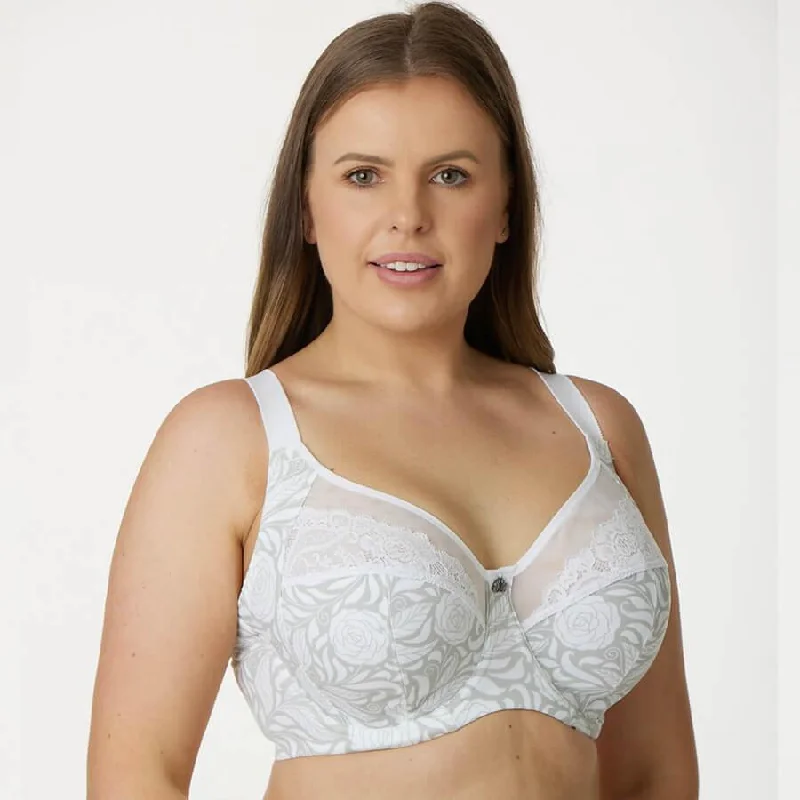 Signature Print Premium Support Bra  - White Ice Rose