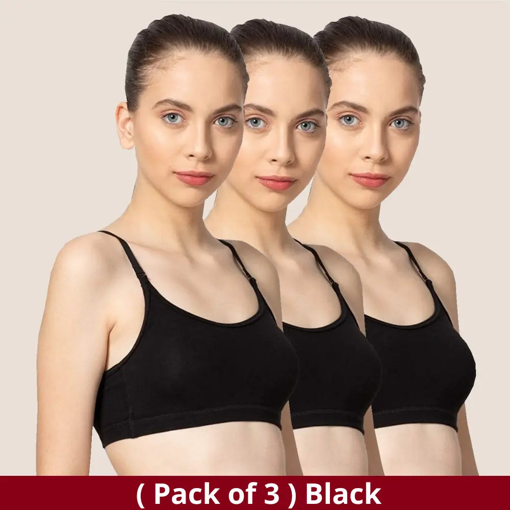 Teenager Beginners Sports Bra for Girls Black (pack of 3)