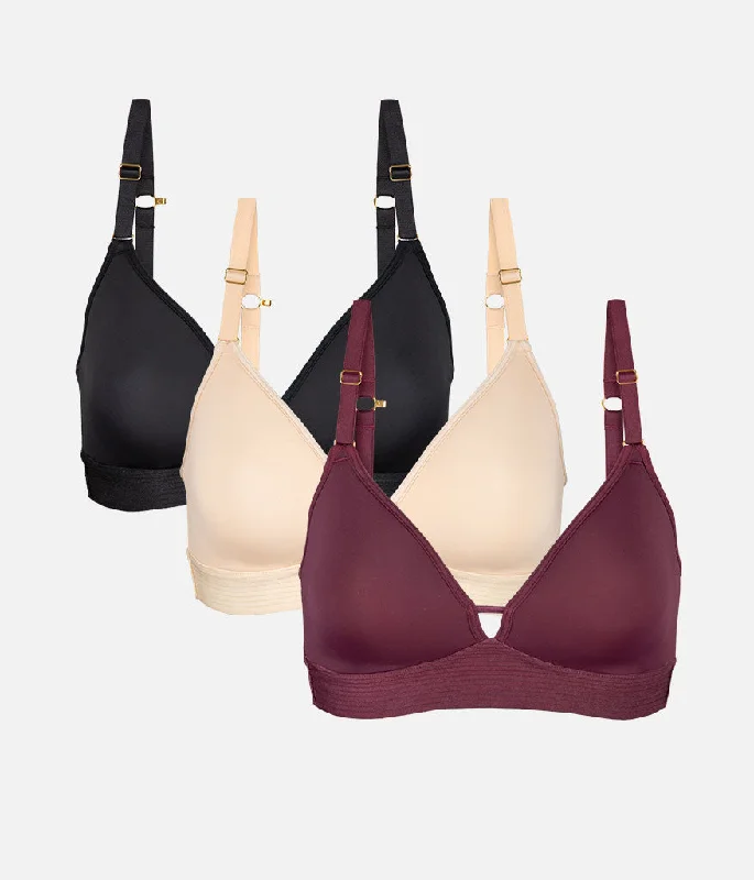 The Spacer Bra Trio: Toasted Almond/Jet Black/Plum