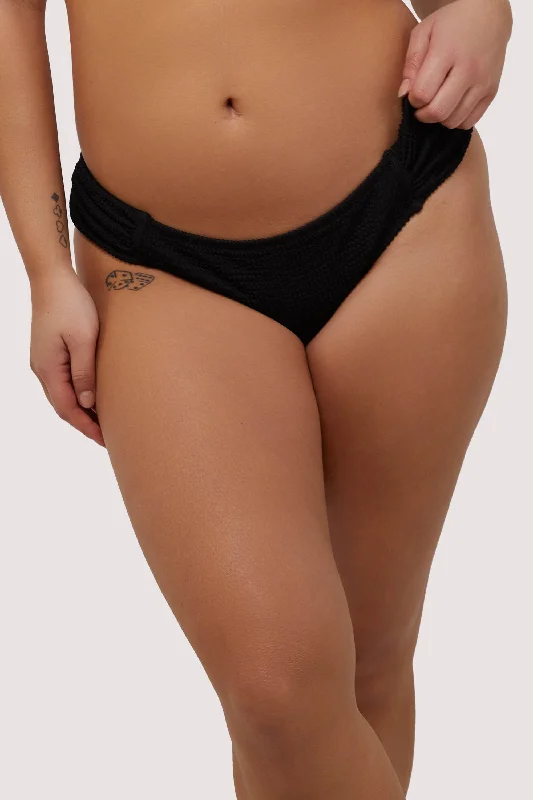 Black Textured Ruched Sides Bikini Bottom