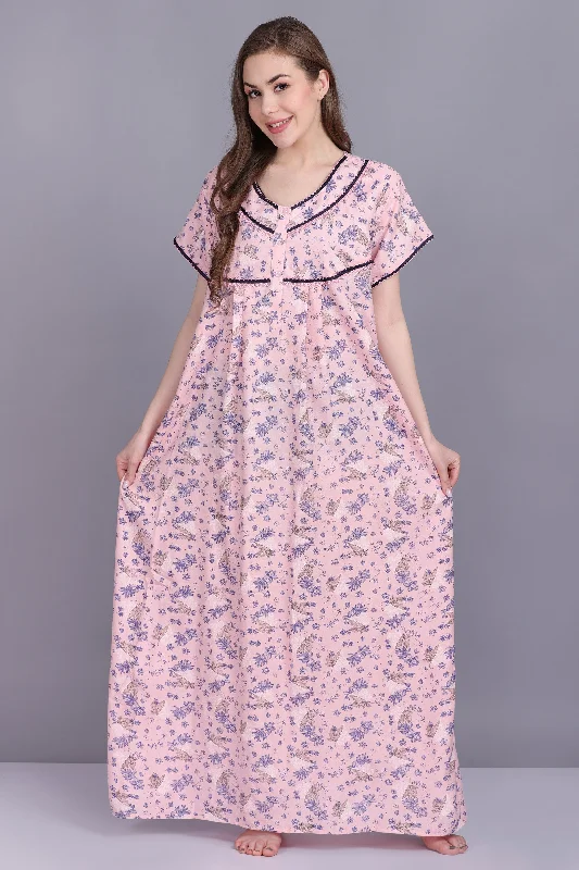 Floral Print Alpine Women Night Gown with Pocket