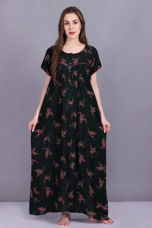 Floral Print & Short Sleeves Alpine Women Night Gown / Nighty