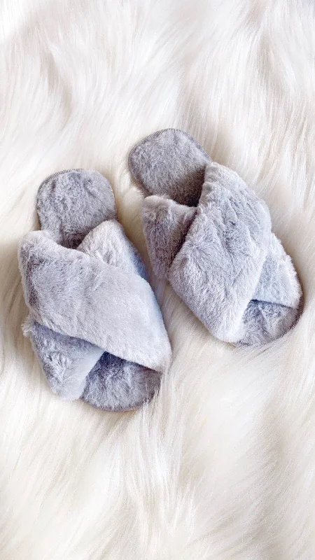 Jessica Fluffy Slippers - Grey