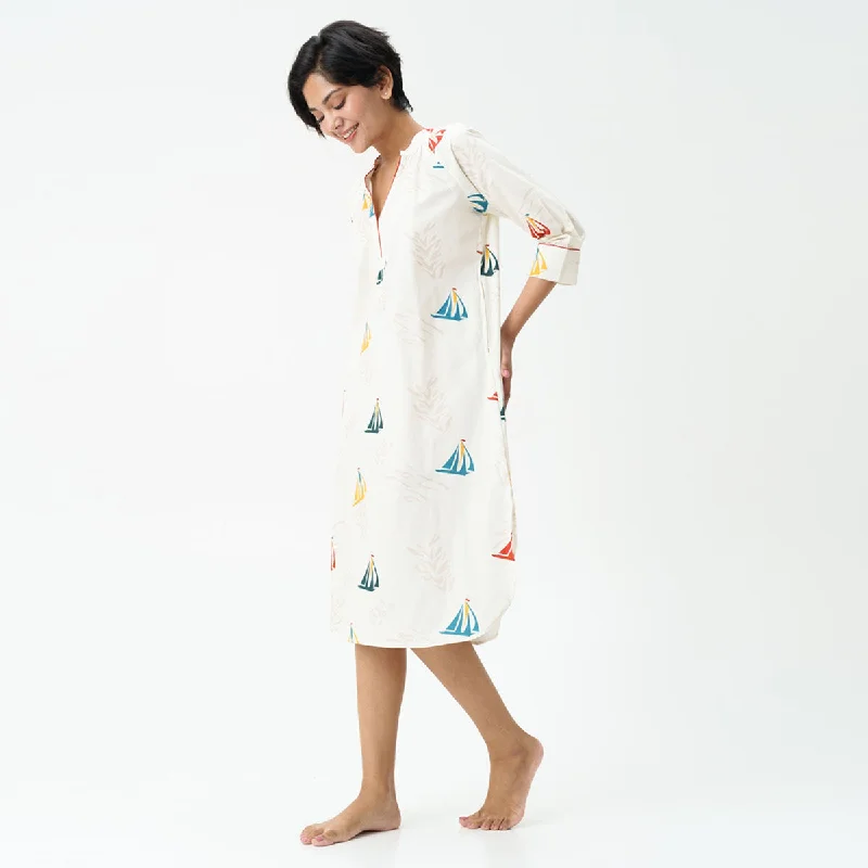 Nautical Drift Cotton Dip-Neck Sleep Dress