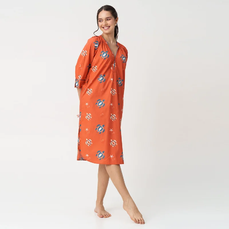 Turtle Tide Cotton Dip-Neck Sleep Dress