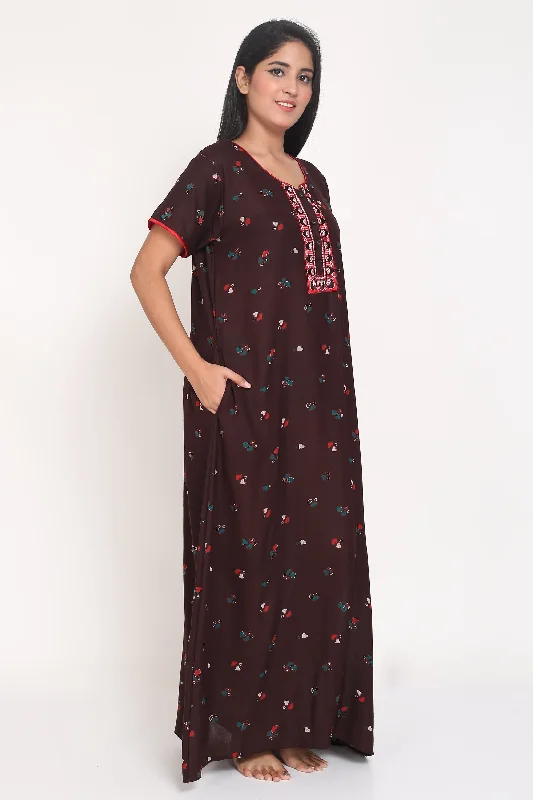 Women's Alpine Little Heart Print Maxi All Season Night Gown