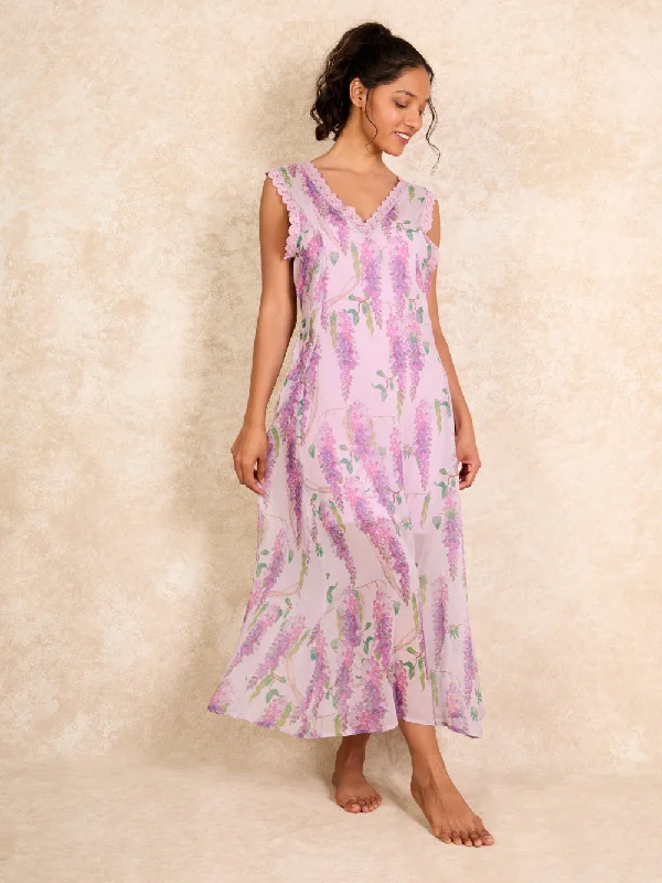 Womens Chiffon Nightdress Lilac Wisteria