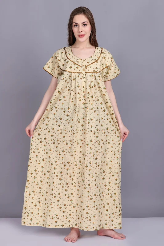 Women's Cotton Floral Print Maxi Nighty Sleepwear